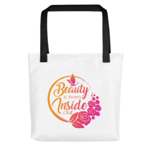 Tote bag with beauty is from inside out